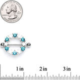 14G 7/8 Blue Gem Ring of Stars Nipple Shield Set