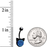 Clear Gem Blue Faux Druzy Quartz Black Here Pretty Kitty Cat Belly Ring