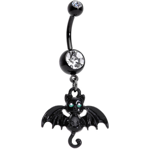 Clear Gem Black Halloween Bat Dangle Belly Ring