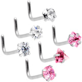 20G 5/16 Clear Pink Gem Variety L Shaped Nose Ring 6 Pack Set