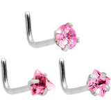 20G 5/16 Clear Pink Gem Variety L Shaped Nose Ring 6 Pack Set