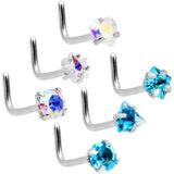20G 5/16 Aurora Aqua Gem Variety L Shaped Nose Ring 6 Pack Set