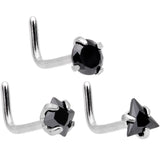 20G 5/16 Aurora Black Gem Variety L Shaped Nose Ring 6 Pack Set