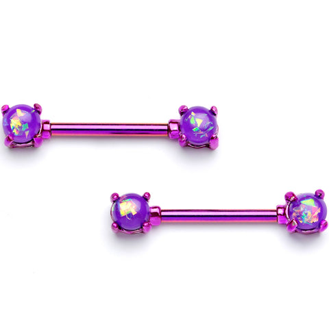 14G 9/16 Purple Faux Opal Purple Barbell Nipple Ring Set