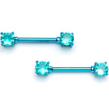 14G 9/16 Teal Gem Blue Anodized Barbell Nipple Ring Set