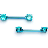 14G 9/16 Teal Gem Blue Anodized Barbell Nipple Ring Set