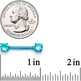 14G 9/16 Teal Gem Blue Anodized Barbell Nipple Ring Set