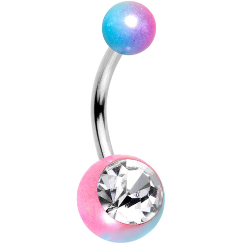 Clear Gem Blue Pink Ombre Pearlescent Acrylic Belly Ring