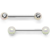 9/16 Clear Gem White Pearlescent Acrylic Barbell Nipple Ring Set