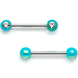 9/16 Clear Gem Teal Pearlescent Acrylic Barbell Nipple Ring Set