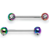 9/16 Clear Gem Rainbow Pearlescent Acrylic Barbell Nipple Ring Set