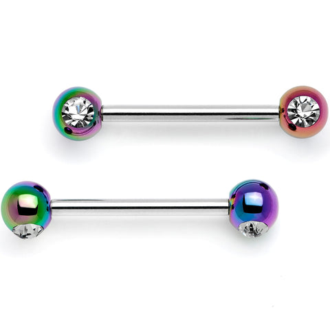 9/16 Clear Gem Rainbow Pearlescent Acrylic Barbell Nipple Ring Set