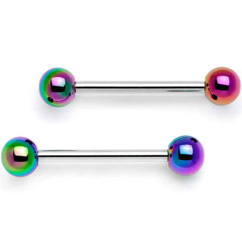 14G 9/16 Rainbow Pearlescent Acrylic Barbell Nipple Ring Set