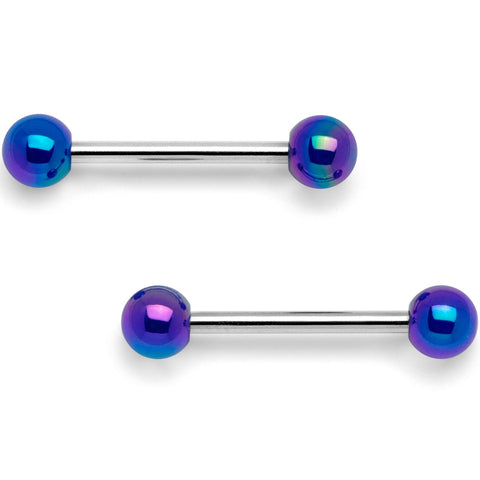 14G 9/16 Blue Pearlescent Acrylic Barbell Nipple Ring Set
