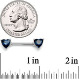 14G 9/16 Blue Gem Hearts Of Love Barbell Nipple Ring Set