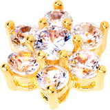 14G Clear Cubic Zirconia Gem Gold Tone Flower Dermal Anchor Top