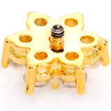 14G Clear Cubic Zirconia Gem Gold Tone Flower Dermal Anchor Top