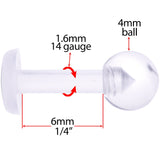 14G 1/4 Clear Flexible Bioplast Labret Monroe Retainer