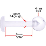 14G 5/16 Clear Flexible Bioplast Labret Monroe Retainer
