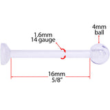 14G 5/8 Clear Flexible Bioplast Straight Barbell Retainer
