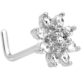 20G 1/4 Clear CZ Gem Flower L Shaped Nose Ring