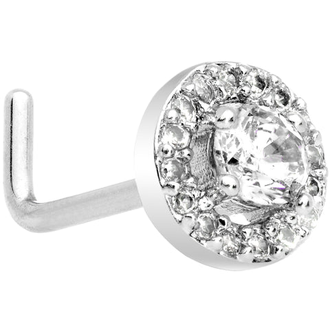 20G 1/4 Clear CZ Gem Round Double Tier L Shaped Nose Ring