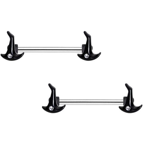 14G 9/16 Clear Gem Witch Hat Barbell Nipple Ring Set