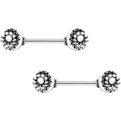 14G 9/16 Crescent Moon and Sun Barbell Nipple Ring Set