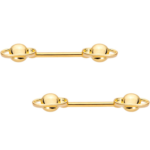14G 9/16 Gold PVD Alien Spaceship Barbell Nipple Ring Set