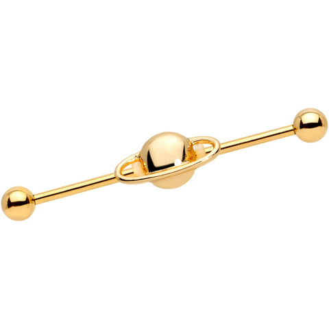 14G Gold PVD Alien Spaceship Industrial Barbell 38mm
