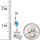 Aqua Gem Color Yarn Cuddling Kittens Dangle Belly Ring