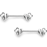 14G 9/16 Clear Gem Love Wave Barbell Nipple Ring Set
