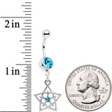 Blue Gem Secret Star Flower Dangle Belly Ring