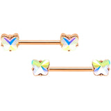 14G Aurora Gem Rose Gold Hue Butterfly BCR Barbell Nipple Rings