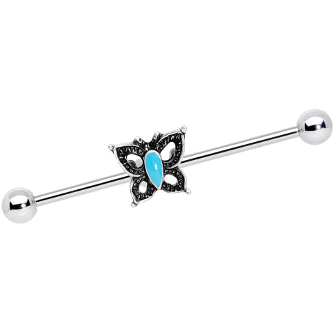 14G Faux Turquoise Southwest Butterfly Industrial Barbell 38mm