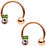 14G Clear Gem Rose Gold Tone Pineapple Horseshoe Nipple Ring Set