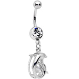 Clear CZ Gem Abstract Dancing Dolphin Dangle Belly Ring