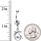 Clear CZ Gem Abstract Dancing Dolphin Dangle Belly Ring