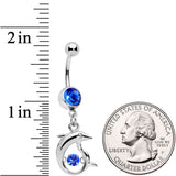 Blue CZ Gem Abstract Dancing Dolphin Dangle Belly Ring