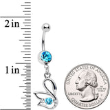 Clear Aqua CZ Gem Floating Modernist Swan Dangle Belly Ring