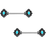 14G 9/16 Faux Turquoise Baroque Oval Barbell Nipple Ring Set