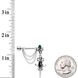 14G 9/16Black Green Gem Chain Sword Barbell Nipple Ring Set