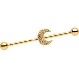 14G Clear Gem Gold Tone Crescent Moon Industrial Barbell 38mm