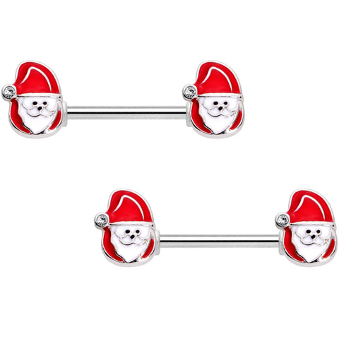 14G 9/16 Clear Gem Happy Santa Barbell Nipple Ring Set