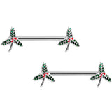14G 9/16 Holiday Mistletoe Barbell Nipple Ring Set