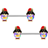 14G 9/16 Iridescent Holiday Penguin Barbell Nipple Ring Set