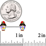 14G 9/16 Iridescent Holiday Penguin Barbell Nipple Ring Set