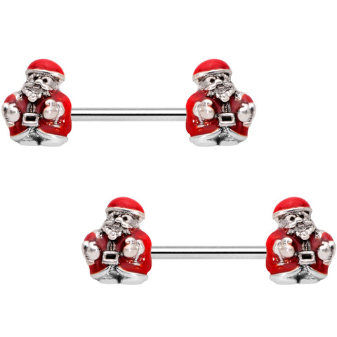 14G 9/16 Little Santa Claus Barbell Nipple Ring Set