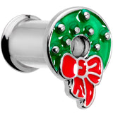 Christmas Wreath Double Flare Tunnel Plug Set 2G to 1 Inch