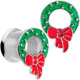 Christmas Wreath Double Flare Tunnel Plug Set 2G to 1 Inch